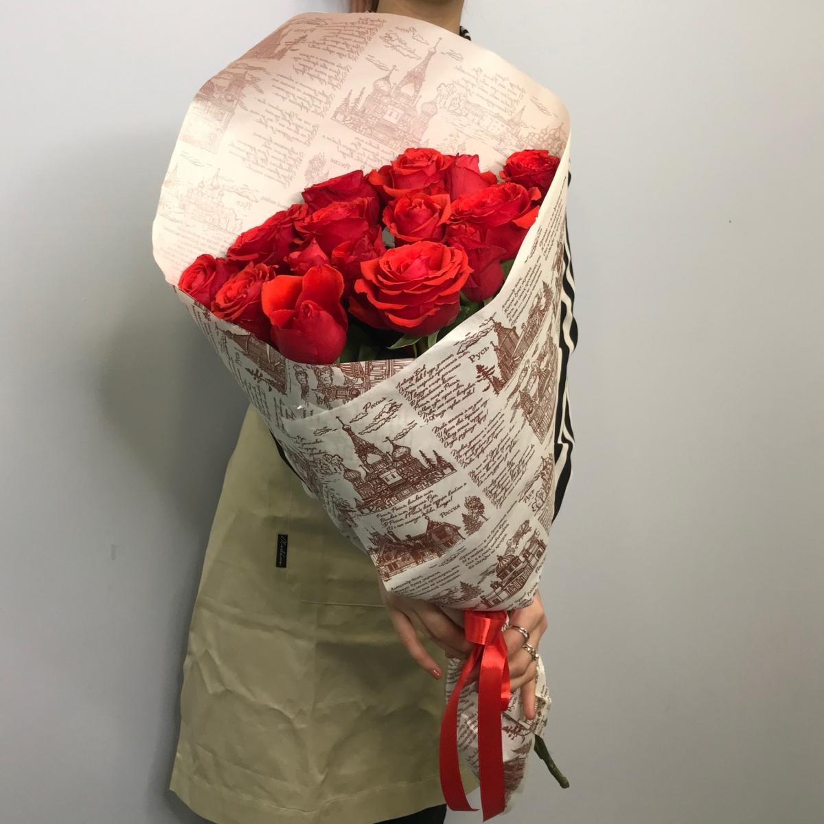 Красные розы 15 шт 60см (Эквадор) (код  11010sch)